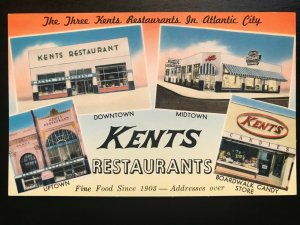 Vintage Postcard 1930-1950 Kent's Restaurants Three Locations Atlantic City N.J.