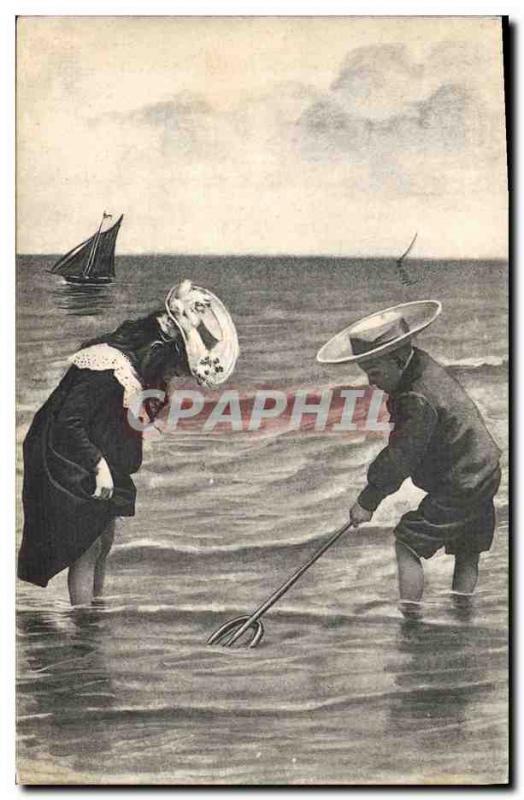 Postcard Old Fishing Children