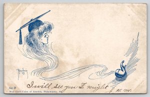 Art Nouveau Woman Graduate Wispy Smoke Pipe Artist Beaudouin 1905 Postcard S23