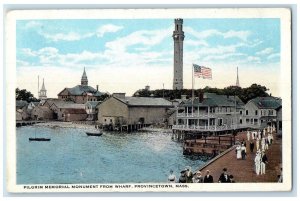 c1920's Pilgrim Memorial Monument From Wharf Flag Scene Provincetown MA Postcard