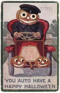 Post Card Fantasy JackO'lantern Driving Halloween Auto