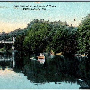 c1910s Valley City, ND Sheyenne River Normal Bridge PC Row Boat Litho Photo A324