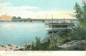 Springfield MA Steamer Silvia on Connecticut River UDB Postcard DAMAGED