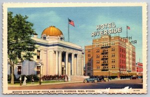 Washoe County Court House and Hotel Reno Nevada NV Linen Postcard K12