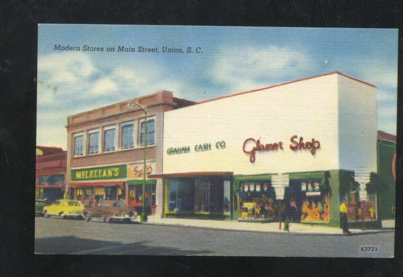 UNION SOUTH CAROLINA SC DOWNTOWN STREET SCENE OLD CARS VINTAGE POSTCARD