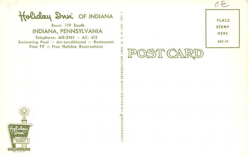 Holiday Inn of Indiana Indiana, Pennsylvania PA Postcards