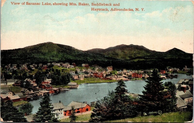 Saranac Lake Baker Saddleback Haystack Mts Adirondack New York DB Postcard 