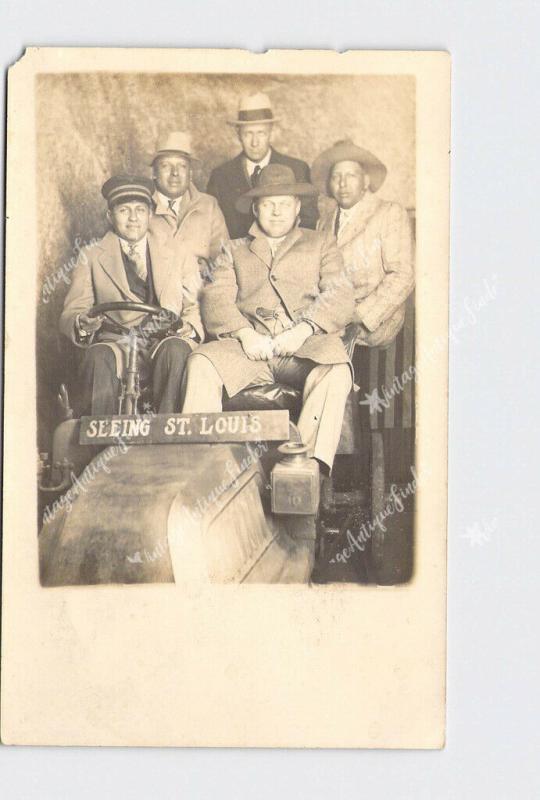 RPPC REAL PHOTO POSTCARD SOUVENIR PICTURE SEEING ST. LOUIS GROUP OF MEN ANTIQUE 