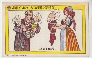 P2836, 1907 postcard comic babies 3 x 1 = 3 mr jolly joy is overjoyed