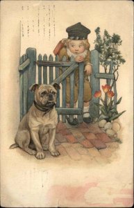 MM Vienne Cute Little Boy Bulldog Bull Dog c1910 Vintage Postcard