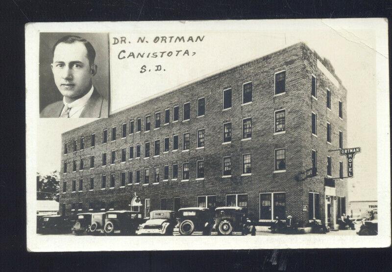 RPPC CANISTOTA SOUTH DAKOTA DR. ORTMAN CLINIC OLD CARS REAL PHOTO POSTCARD