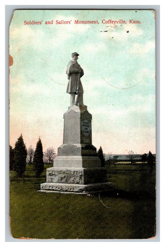 Postcard Soldiers' Sailors' Monument Coffeyville KS Vintage Standard View Card 