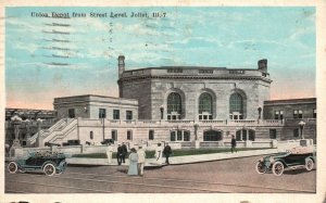 Vintage Postcard 1928 Union Depot From Street Level Joliet Illinois E.C. Kropp