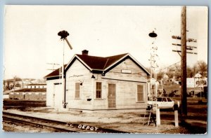 1960 Denison Iowa IC Railway Railroad Train Depot Station RPPC Photo Postcard