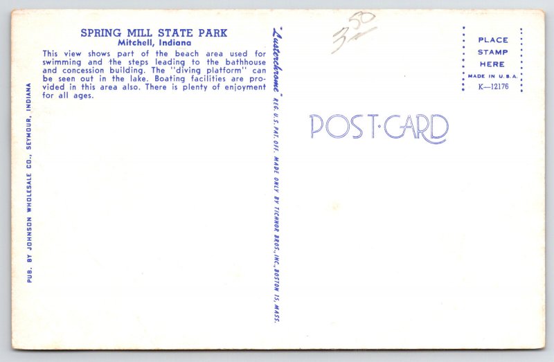 Mitchell IN She Carries Picnic Basket, He The Towel~Spring Mill State Park Beach