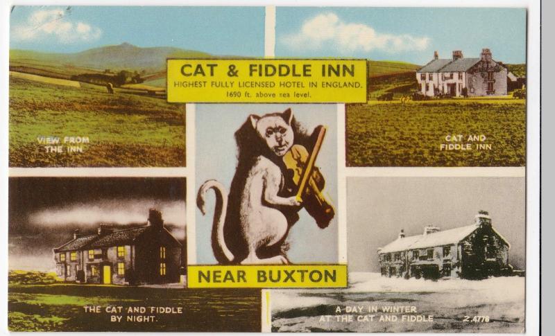 Derbyshire; Cat & Fiddle Inn Multiview, Buxton PPC, Unposted, c 1960's 