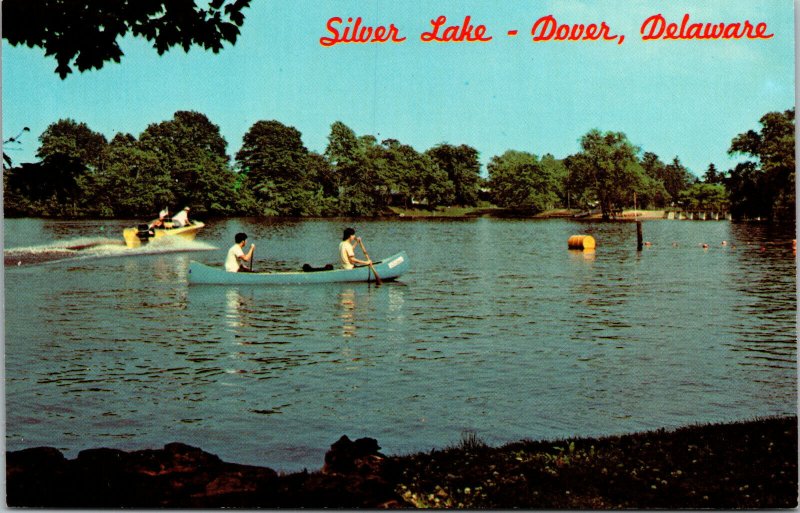 Vtg 1950s Silver Lake Boat Boating Canoe Dover Delaware DE Unused Postcard