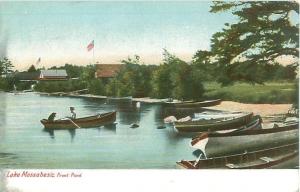 Man and Dog in Canoe on Front Pond Lake Massabesic, New Hampshire Postcard
