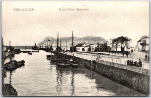 Gibraltar Rock From Algeciras Boats Canal Locks Boardwalk Postcard