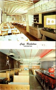 VINTAGE POSTCARD DOUBLE VIEW SCENES AT CAFÉ RICHELIEU AT CHICOUTIMI QUEBEC #1