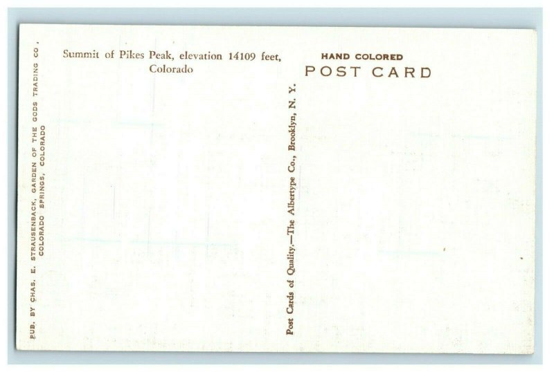 C.1910 Summit Of Pikespeak CO Hand Colored  Postcard F63 