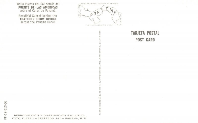 Sunset Behind Thatcher Ferry Bridge Panama Canal Vintage Postcard