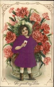 Valentine - Little Girl w/ Letter REAL SILK c1910 Postcard #8