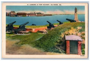 Baltimore Maryland Postcard Cannons Fort McHenry Scenic View Statue 1940 Vintage