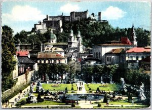 VINTAGE CONTINENTAL SIZED POSTCARD PANORAMIC VIEW OF SALZBURG CATHEDRAL AUSTRIA