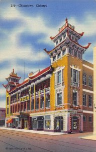 Chinatown Chicago Illinois 1940s linen postcard