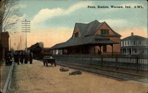 Warsaw IN Penn RR Train Station Depot c1910 Postcard