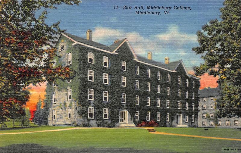 Star Hall, Middlebury College, Middlebury, Vermont, Early Postcard, Unused