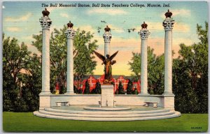 1939 The Ball Memorial Statue State Teachers College Muncie IN Posted Postcard