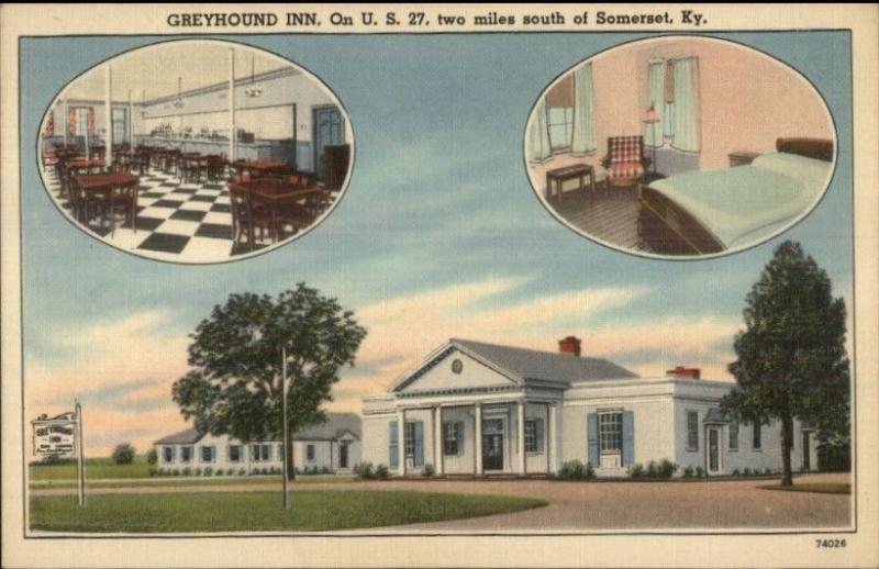 Somset KY Greyhound Inn Linen Roadside Postcard