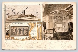1903 Steamer Priscilla Fall River Line Postcard Interior Main Stairway Detail