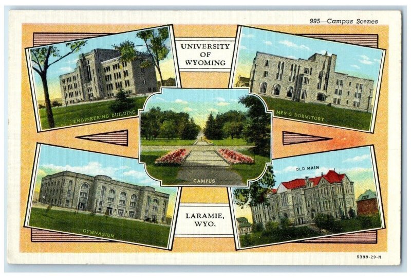 c1940 University Campus Scene Multiview Laramie Wyoming Vintage Antique Postcard