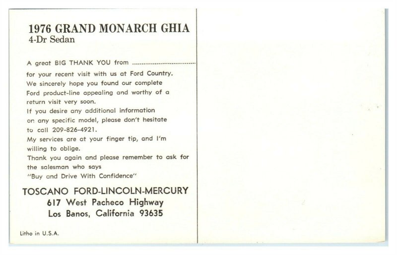 1976 Mercury Grand Monarch Ghia Postcard *6V16