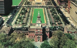 Vintage Postcard Independence Hall With Portion Of Independence Mall Background