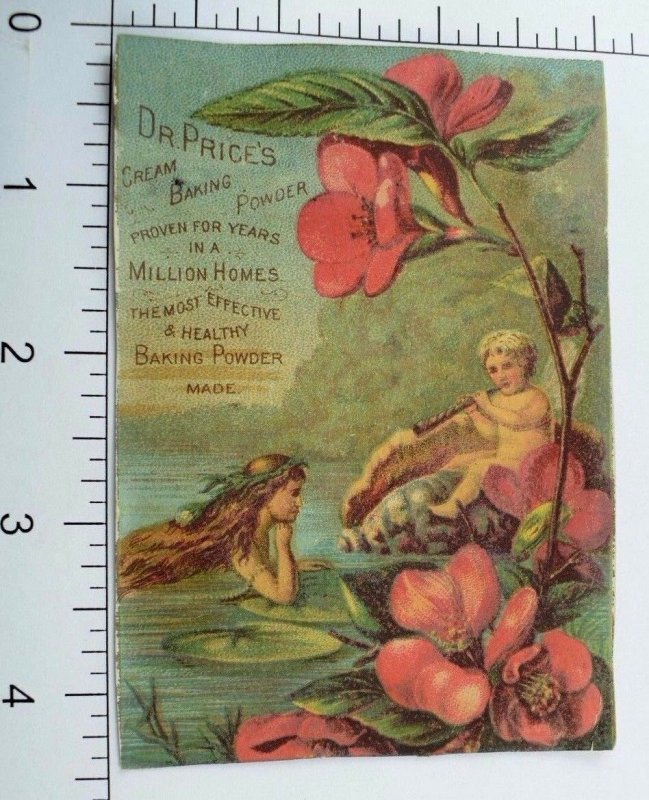 1880's Dr. Price's Baking Powder Fantasy Lovely Mermaid Fairy Playing Flute P70