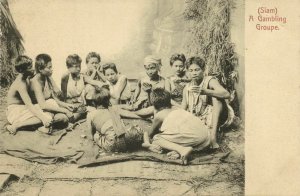 siam thailand, BANGKOK, Native Men Gambling (1899) Postcard
