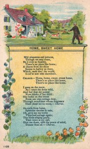 Home Sweet Home Poem Flower Edge Landscape Dad Home Vintage Postcard