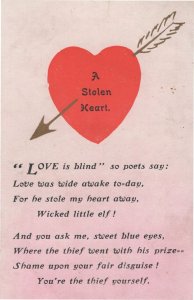 Wicked Elf Elves Pixie Stolen Heart Thief Antique Poem Romance Postcard