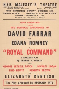 David Farrar Edana Romney Royal Command Brighton Old Theatre Flyer