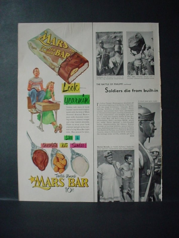 1953 Mars Candy Chocolate Bar Rare Color Look Yearnin' Vintage Print Ad 11082