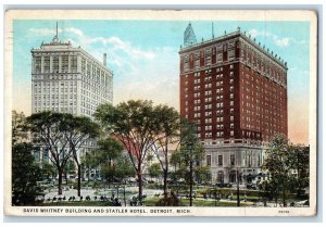 1927 David Whitney Building & Statler Hotel Detroit Michigan MI Antique Postcard 