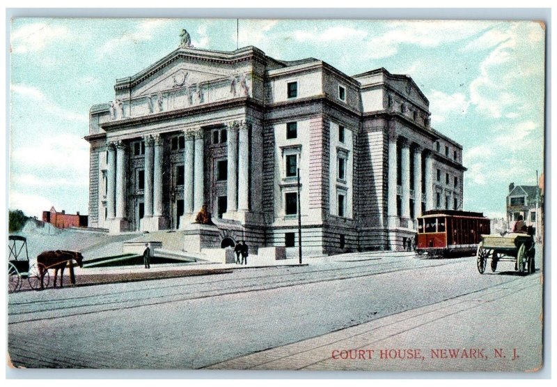 1910 Court House Building Tramway Wagon Carriage Newark New Jersey NJ Postcard