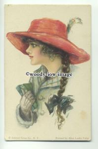 su2278 - American Girl, with Hat & Books  Artist -Alice Luella Fidler-  postcard