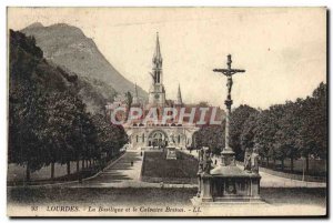 Old Postcard Lourdes Basilica and Calvary Breton