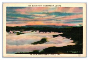 Sunrise From Mt Leconte Great Smokey Mountains Tennessee UNP Linen Postcard Y11