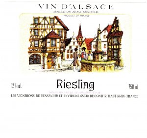 Vin D'Alsace, Riesling , Original Vintage Wine Bottle Label